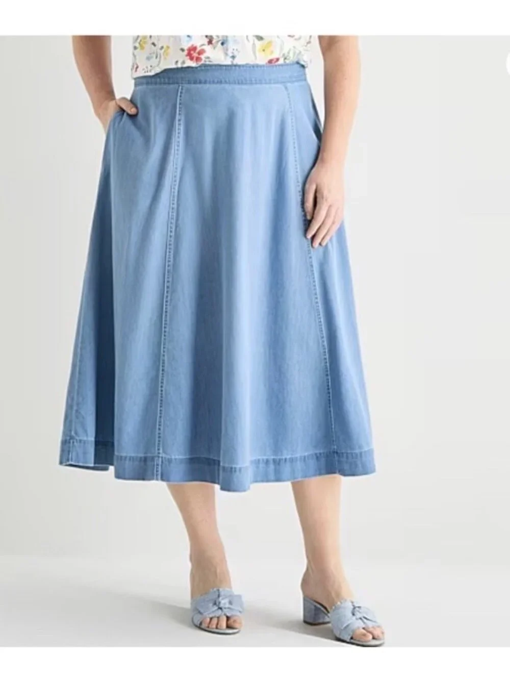 Liz Claiborne Womens Plus Mid Rise Midi Full Skirt Pockets Size 22 W NEW